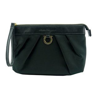 SALAVATORE FERRAGAMO - Singapore Airlines Satin & Leather Makeup Pouch Wristlet